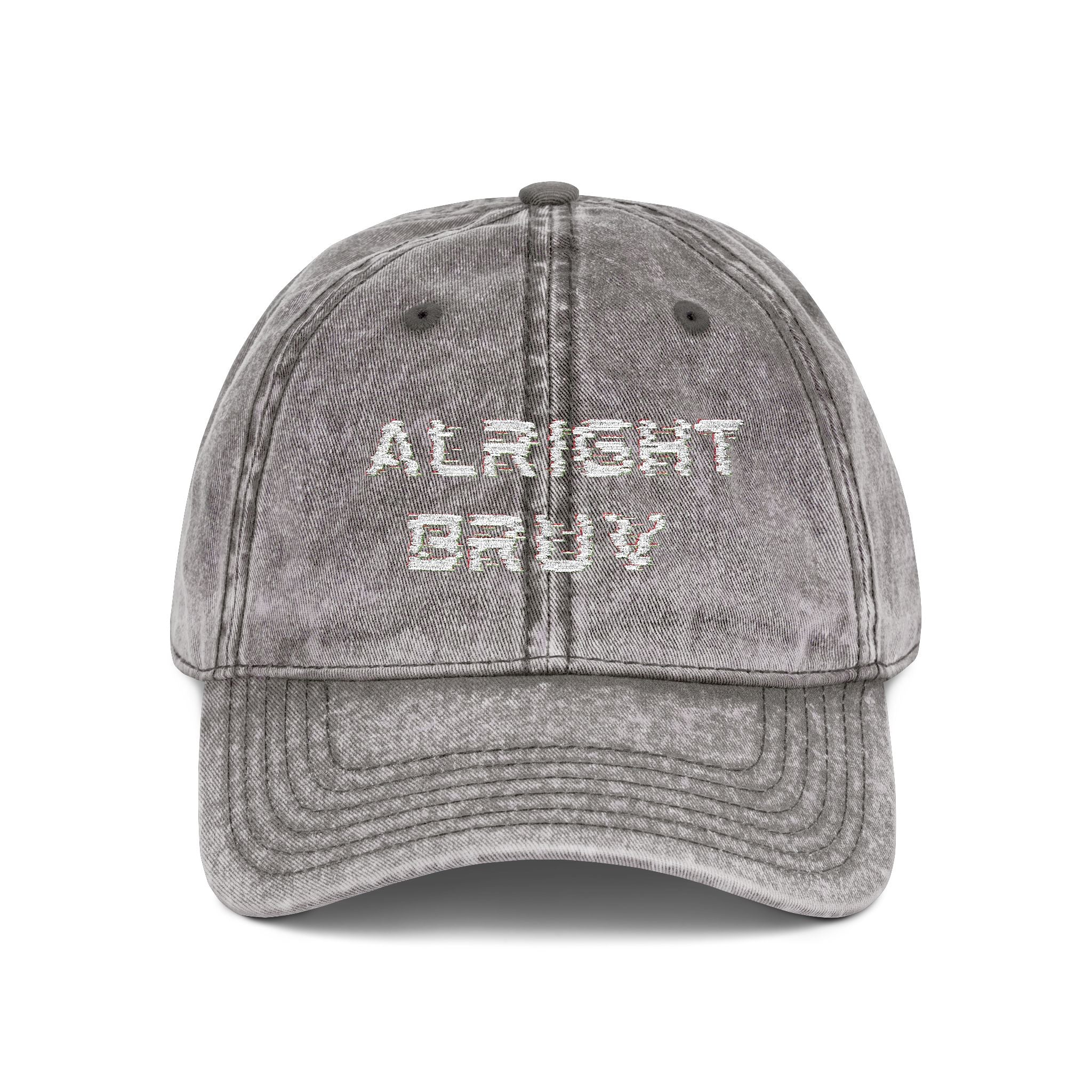 Washed Denim Embroidered Cap — "Alright Bruv" with logo at back