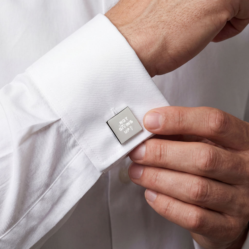 Not Giving Up Square Cufflinks — Engraved