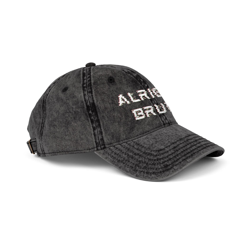 Washed Denim Embroidered Cap — "Alright Bruv" with logo at back