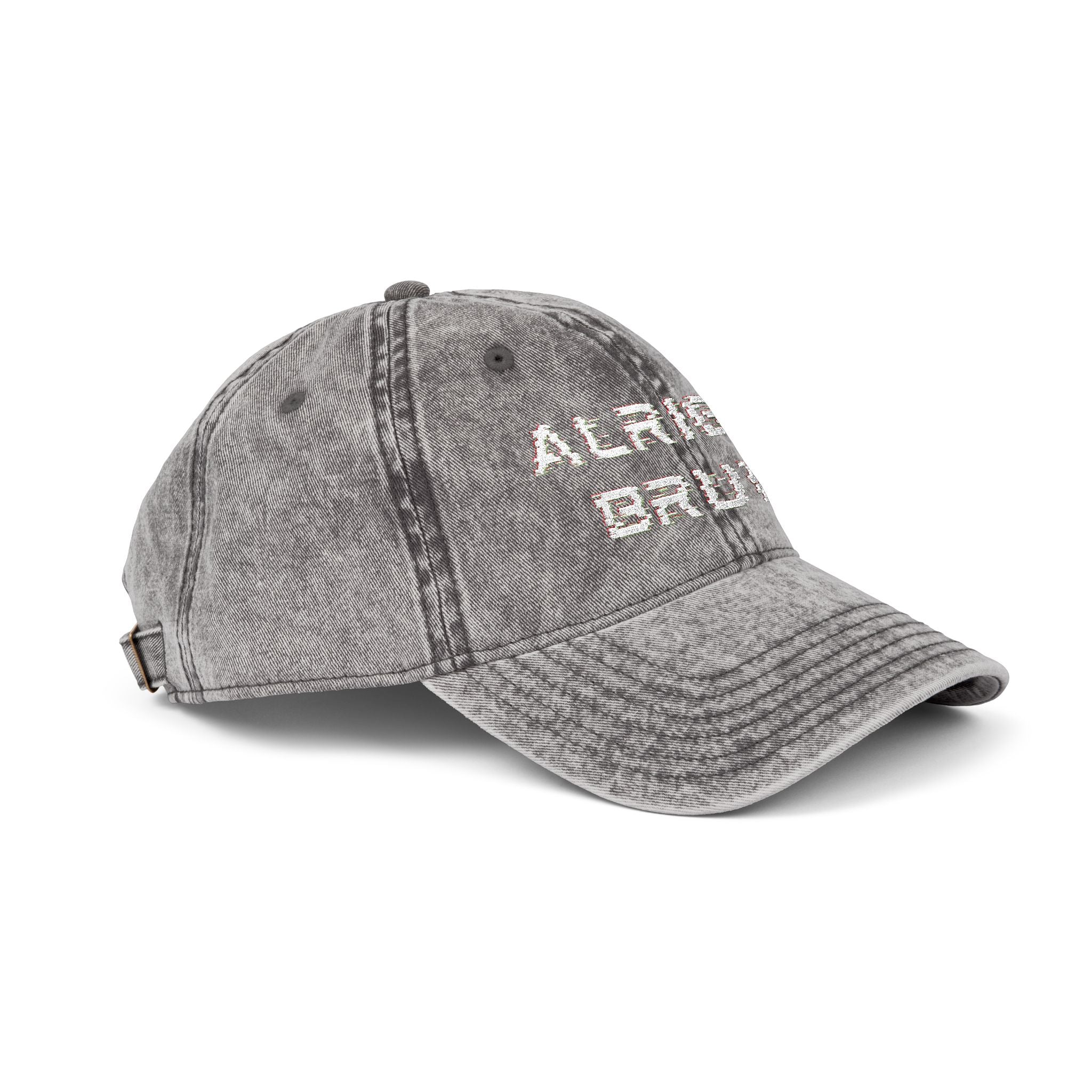Washed Denim Embroidered Cap — "Alright Bruv" with logo at back